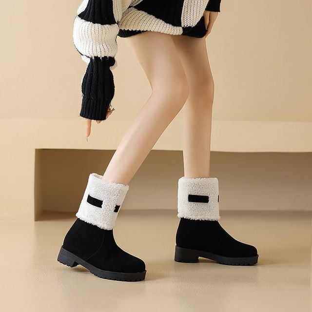 Platform Suede Faux Panel Fleece Short Boots