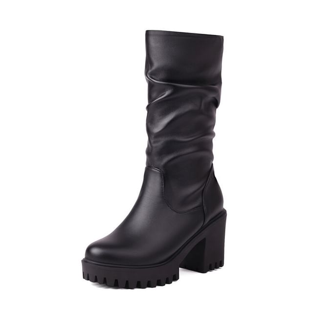 Heel Platform Mid Boots Block Calf
