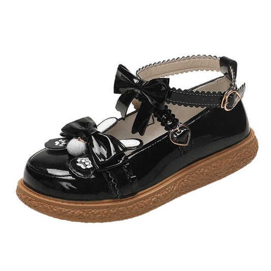 Bow Embroidered Shoes Paw Ankle Jane Platform Strap Mary