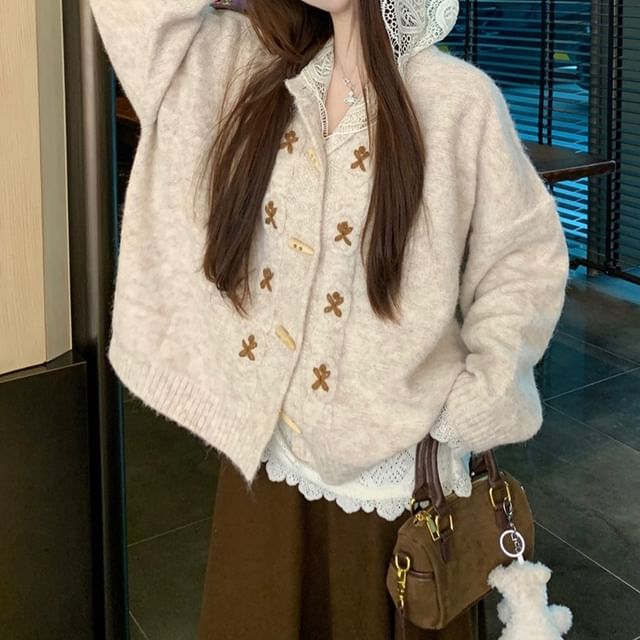 Melange Cardigan with Lace Hoodie