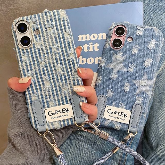 Phone Denim Case Distressed / Strap Set