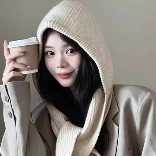 Knit Scarf Plain Hooded