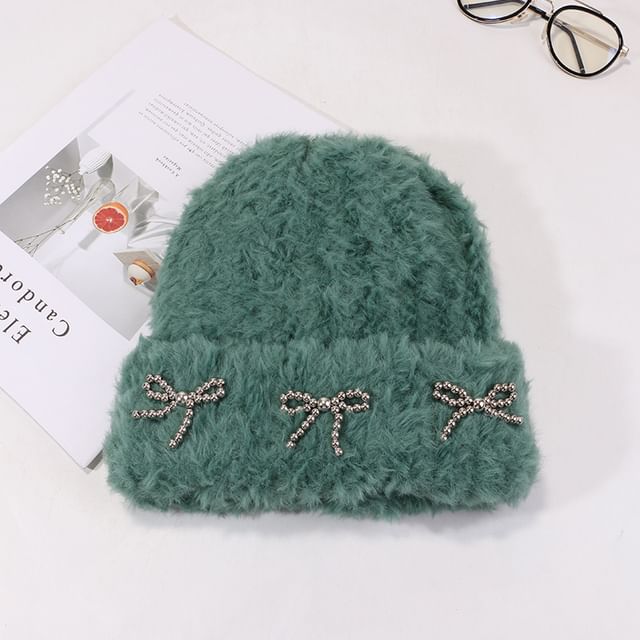 Metallic Beanie Bow Studded Chenille