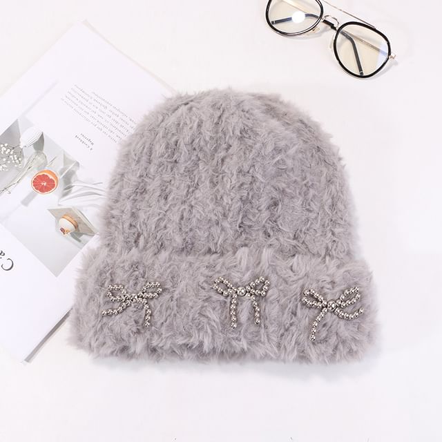 Metallic Beanie Bow Studded Chenille