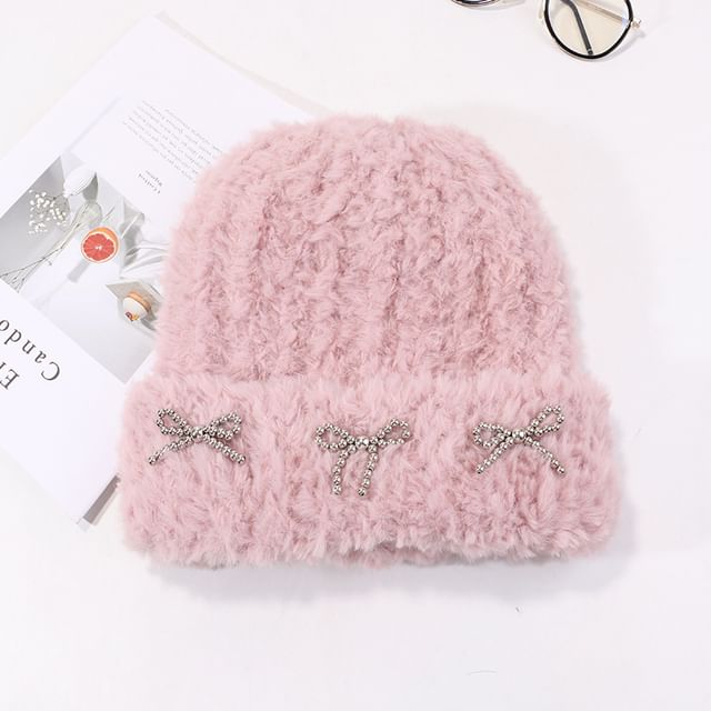 Metallic Beanie Bow Studded Chenille