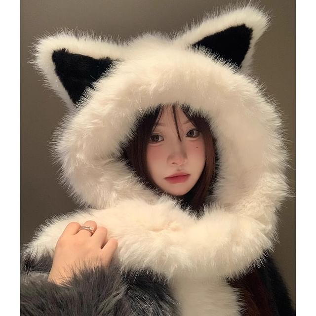 Scarf Hooded Ear Fox Chenille
