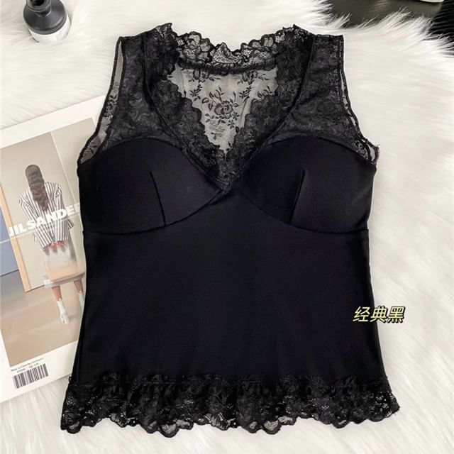 Lace Panel Sleeveless Tank