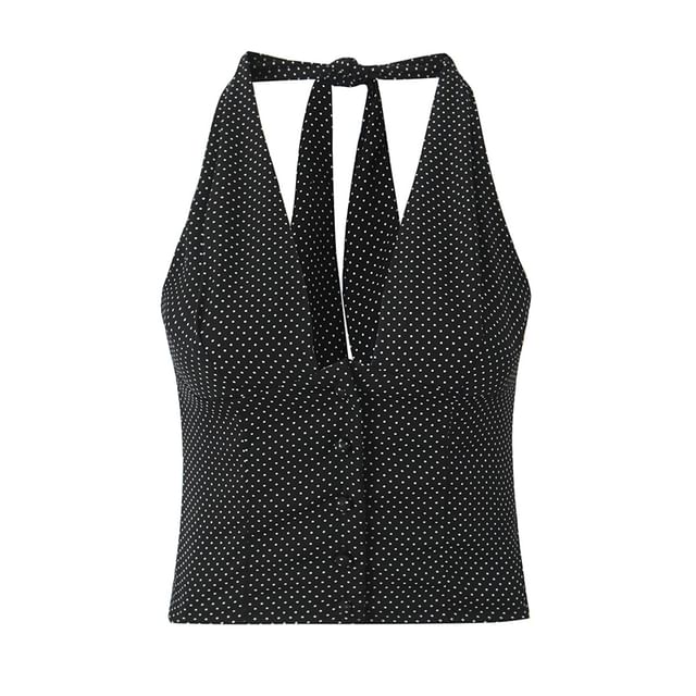 Halter Backless Crop Top & Asymmetrical Lace Mini Skirt