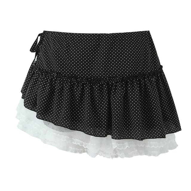 Halter Backless Crop Top & Asymmetrical Lace Mini Skirt