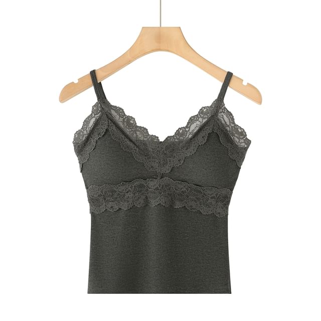 Padded V-Neck Lace-Trim Crop Camisole
