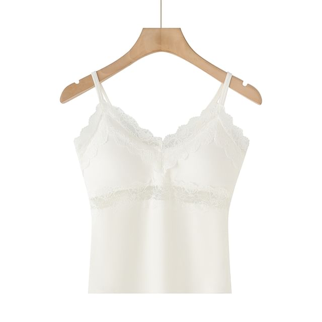 Padded V-Neck Lace-Trim Crop Camisole