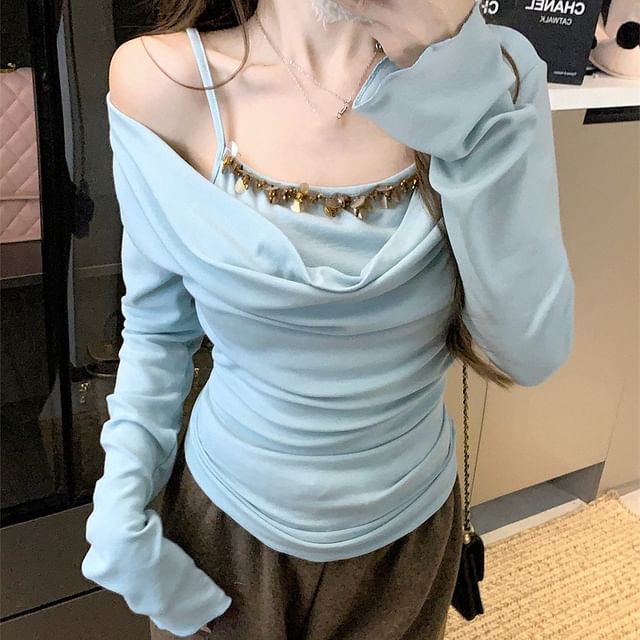 Two Mock Off Piece Top Long Sleeve Shoulder