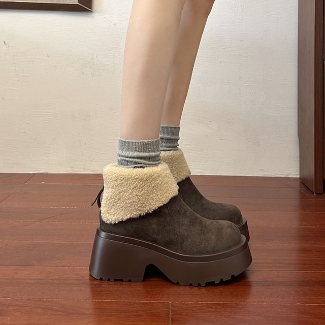 Lined Plain Platform Boots Fleece Ankle