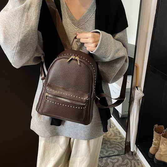 Studded Leather Faux Backpack Plain