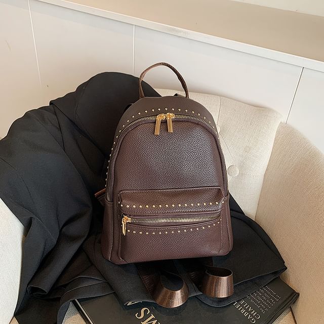 Studded Leather Faux Backpack Plain