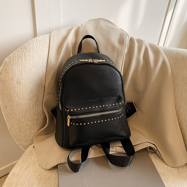 Studded Leather Faux Backpack Plain