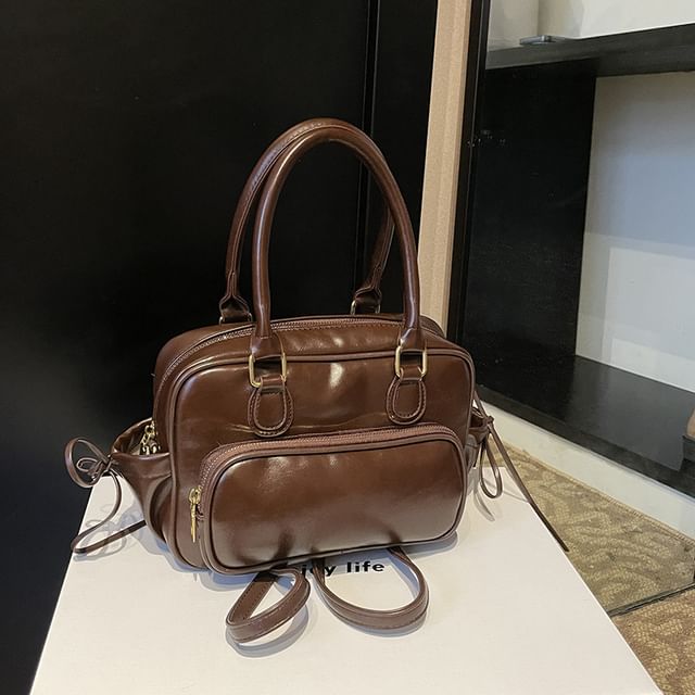 / Leather Bag Set Backpack Charm Plain Bow Accent Faux