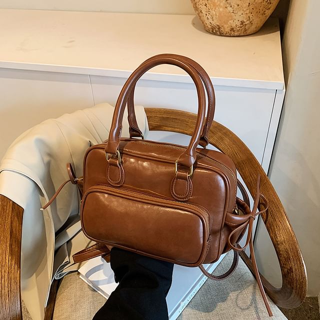 / Leather Bag Set Backpack Charm Plain Bow Accent Faux