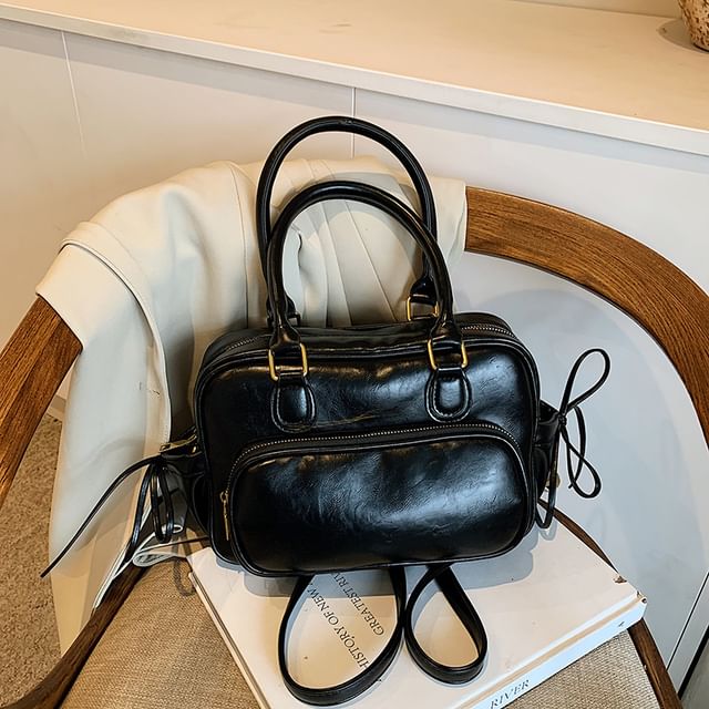 / Leather Bag Set Backpack Charm Plain Bow Accent Faux