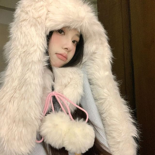 Pom Ear Trapper Rabbit Hat