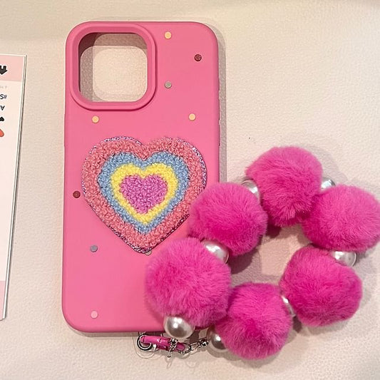 Heart Pom Set Embroidered Case Strap / Phone