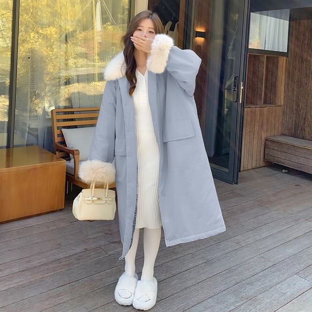 Fluffy Collar Button-Up Coat