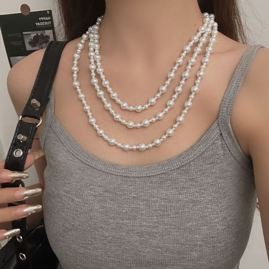 Pearl Layered Faux Beaded Necklace