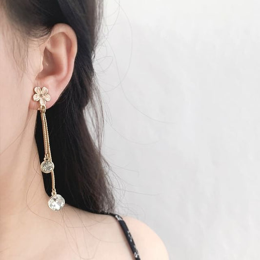 Alloy Dangle Rhinestone Earring Asymmetrical Floral