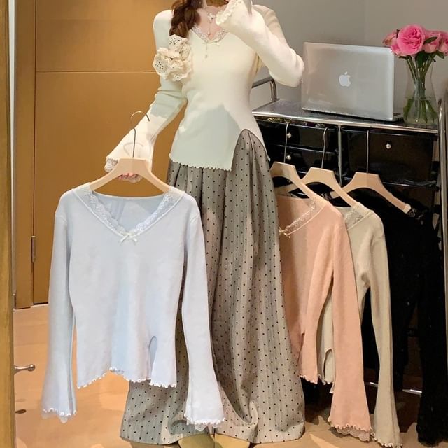 Lettuce Edge Lace Knit Top