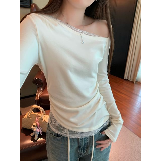 Off-Shoulder Lace Tee Slim Fit