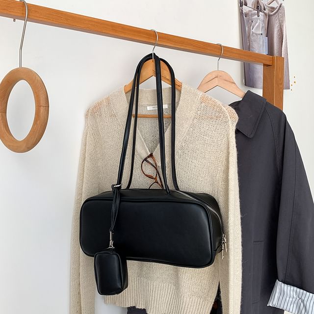 Faux Shoulder Leather Purse + Coin Set: Bag