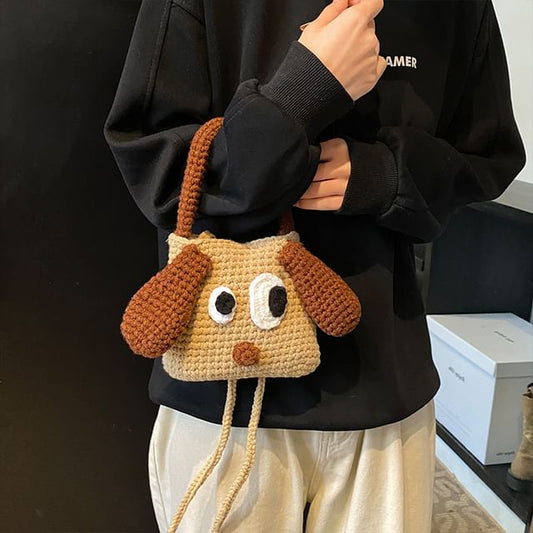 Top Bag Crossbody Handle Knit Dog