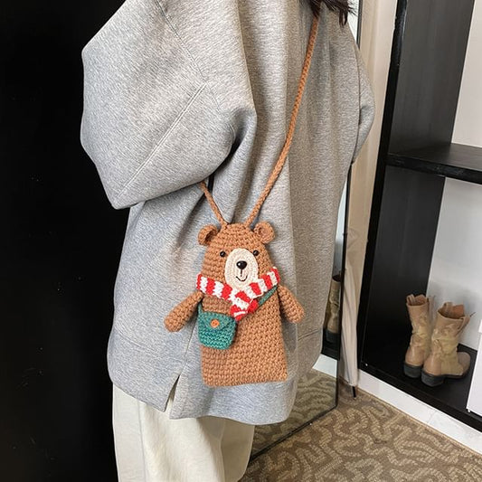 Bear Knit Mobile Phone Crossbody Bag