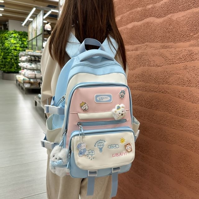 Nylon Backpack / Charm Laptop Set Tote Embroidered Bag
