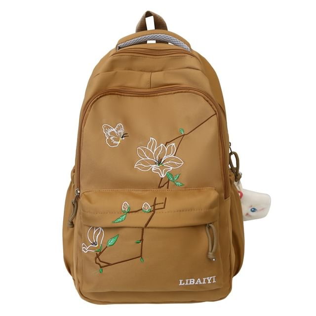 Backpack Charm Floral Set Embroidered Laptop Nylon Bag /