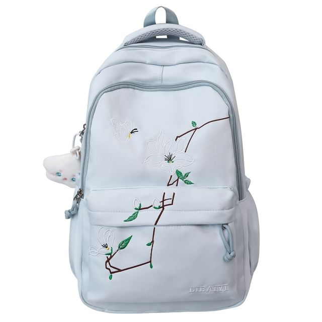 Backpack Charm Floral Set Embroidered Laptop Nylon Bag /