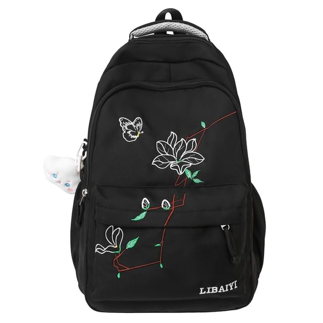 Backpack Charm Floral Set Embroidered Laptop Nylon Bag /
