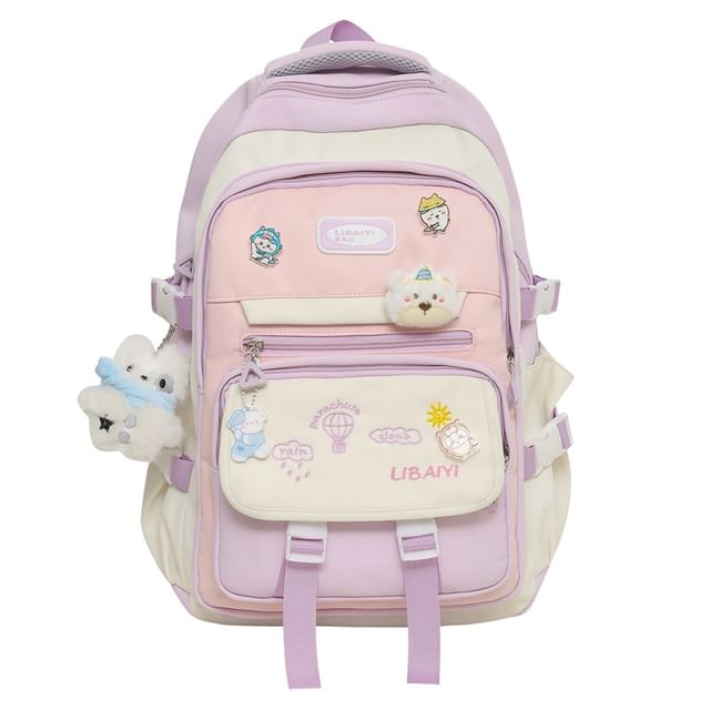 Nylon Backpack / Charm Laptop Set Tote Embroidered Bag