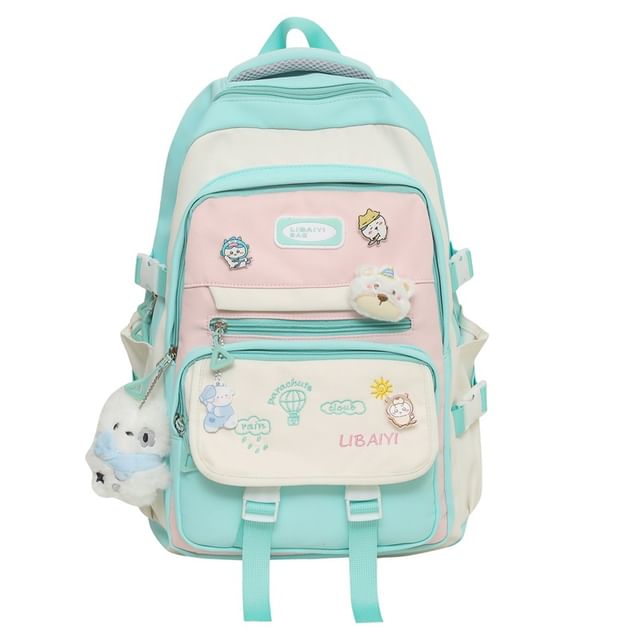 Nylon Backpack / Charm Laptop Set Tote Embroidered Bag