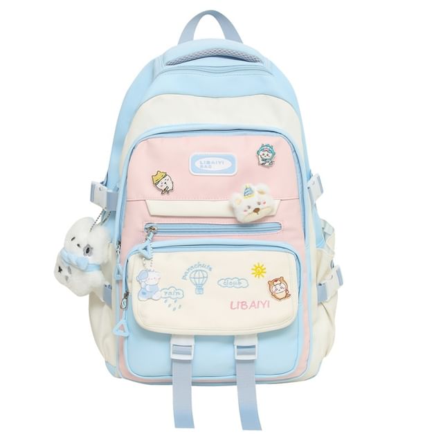 Nylon Backpack / Charm Laptop Set Tote Embroidered Bag