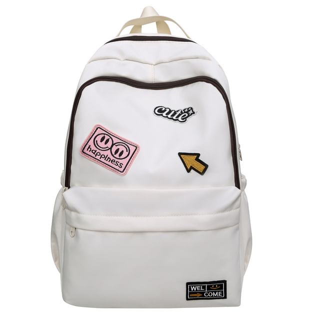 Lettering Applique Nylon Laptop Backpack