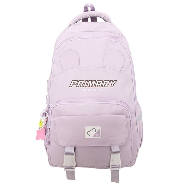 Lettering Nylon Backpack Print Laptop