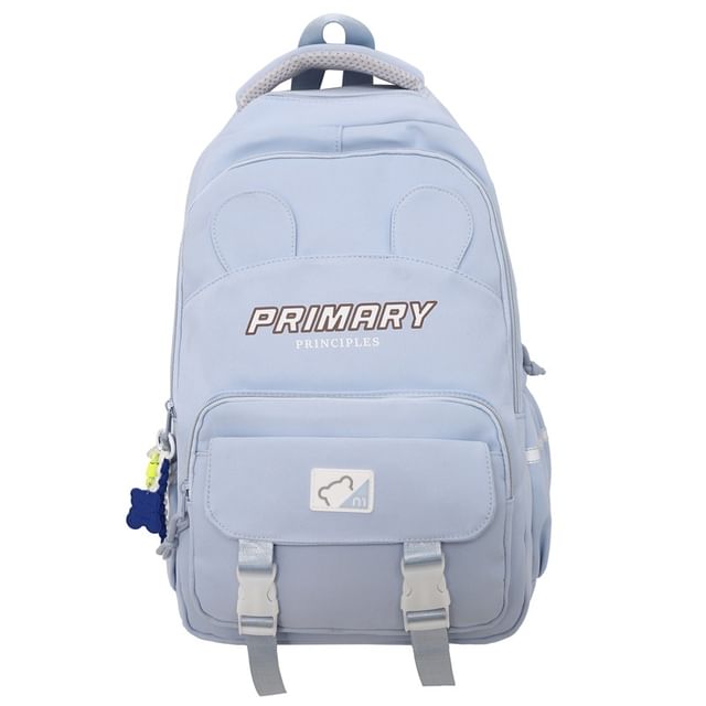 Lettering Nylon Backpack Print Laptop