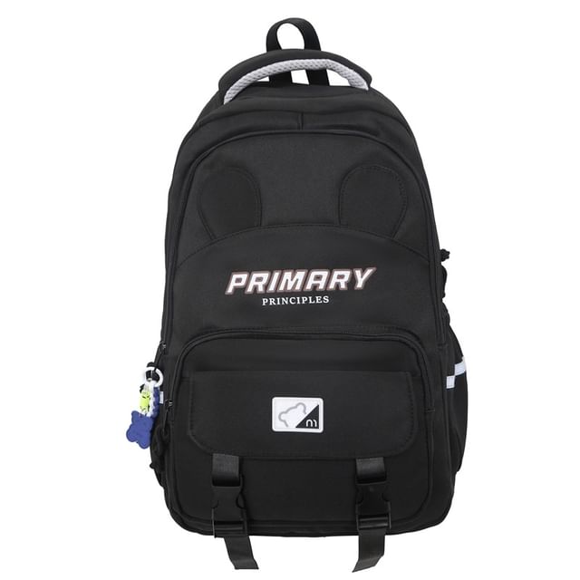 Lettering Nylon Backpack Print Laptop