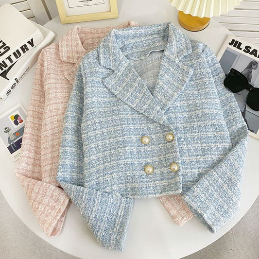 Tweed Faux Pearl Double-Breasted Blazer