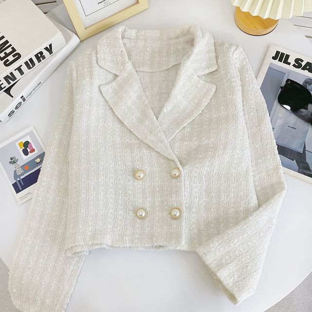 Tweed Faux Pearl Double-Breasted Blazer
