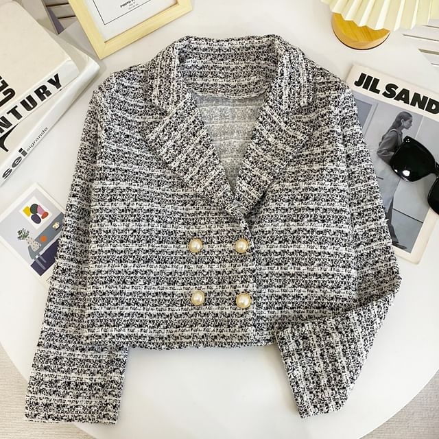 Tweed Faux Pearl Double-Breasted Blazer
