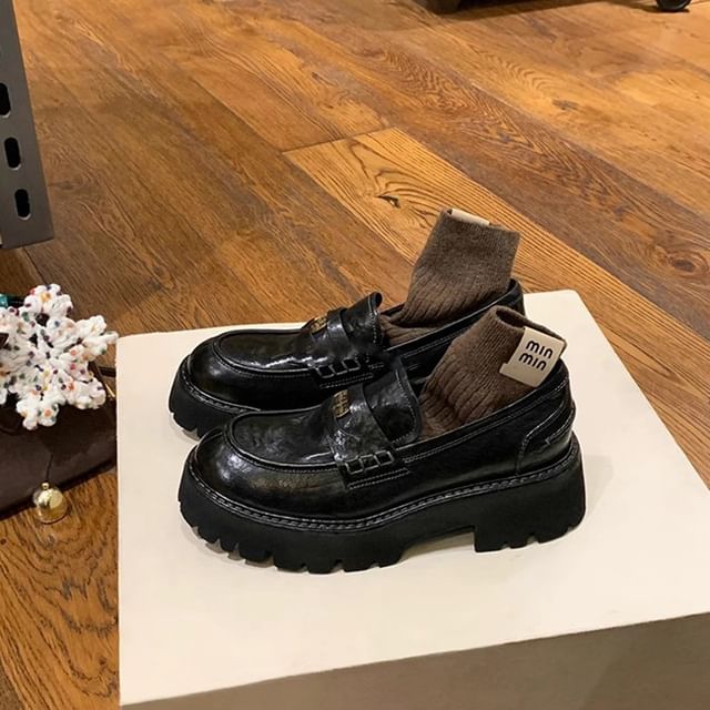 Loafers Plain Faux Penny Platform Leather