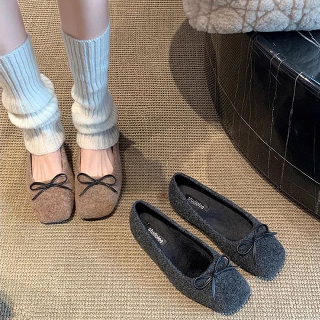 Flats Square Toe Bow Accent