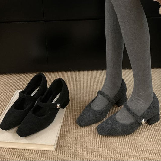 Square Mary Jane Pumps Heel Block Toe